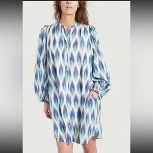 Hartford Cotton Shirt Dress Long Sleeves Ikat Print NWT